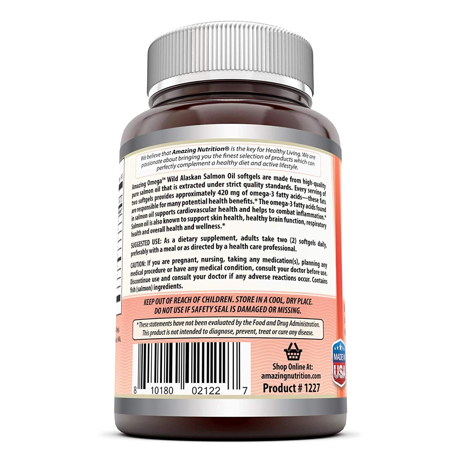 Amazing Nutrition Amazing Omega Salmón - detalle etiqueta que destaca pureza y origen salvaje