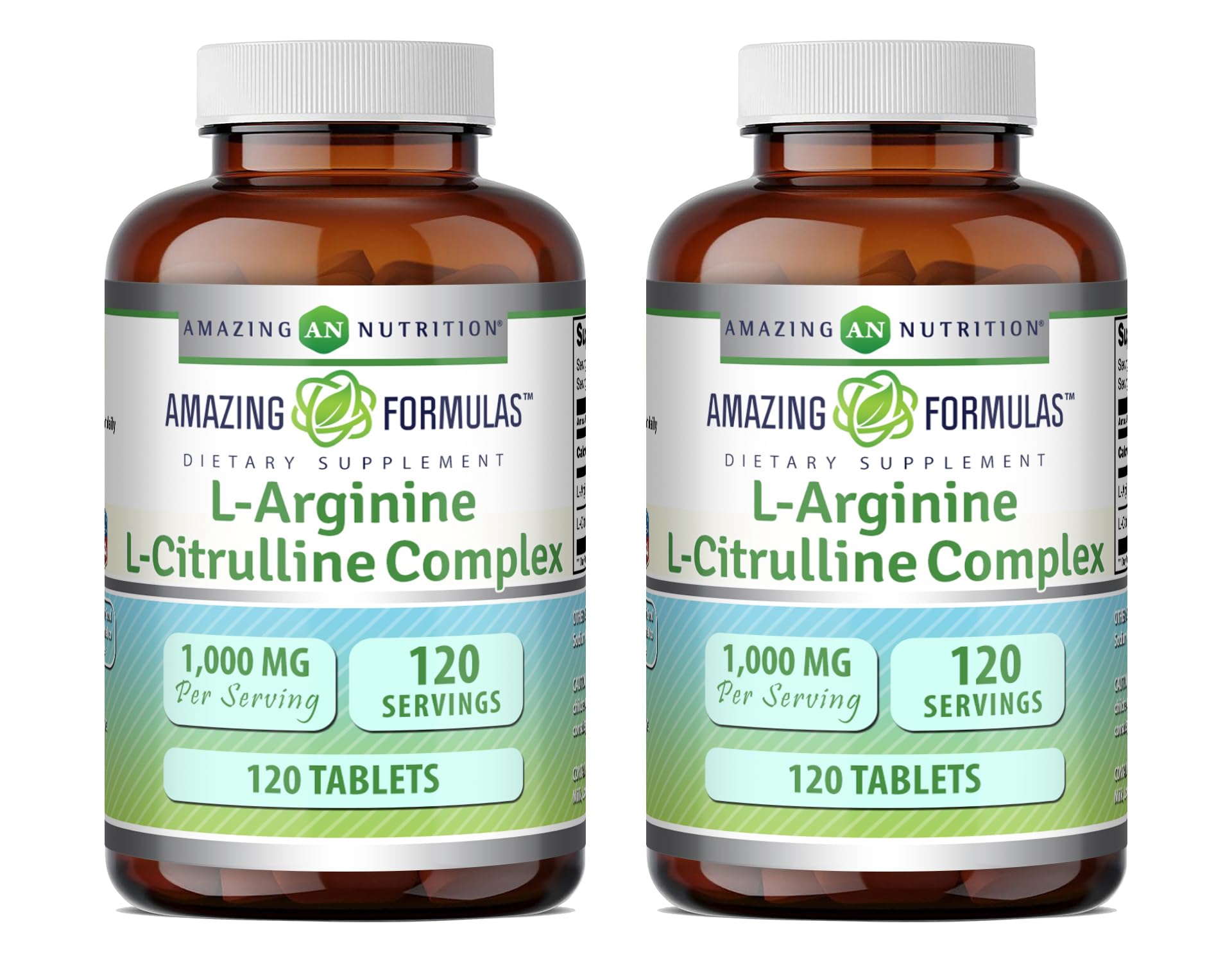 Amazing Nutrition L-Arginina/L-Citrulina 1000 mg, botella visible, podría apoyar rendimiento durante entrenamientos moderados