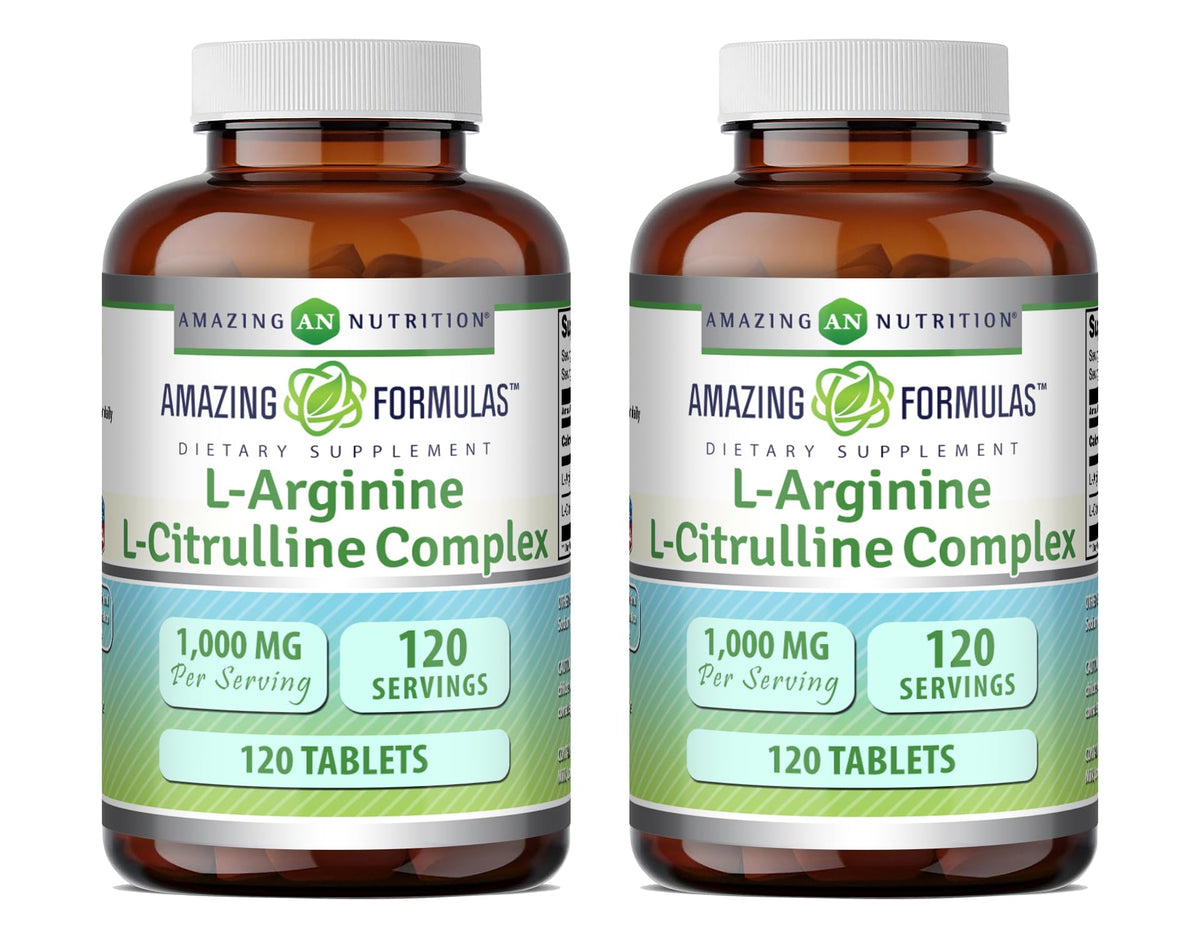 Amazing Nutrition L-Arginina/L-Citrulina 1000 mg, botella visible, podría apoyar rendimiento durante entrenamientos moderados