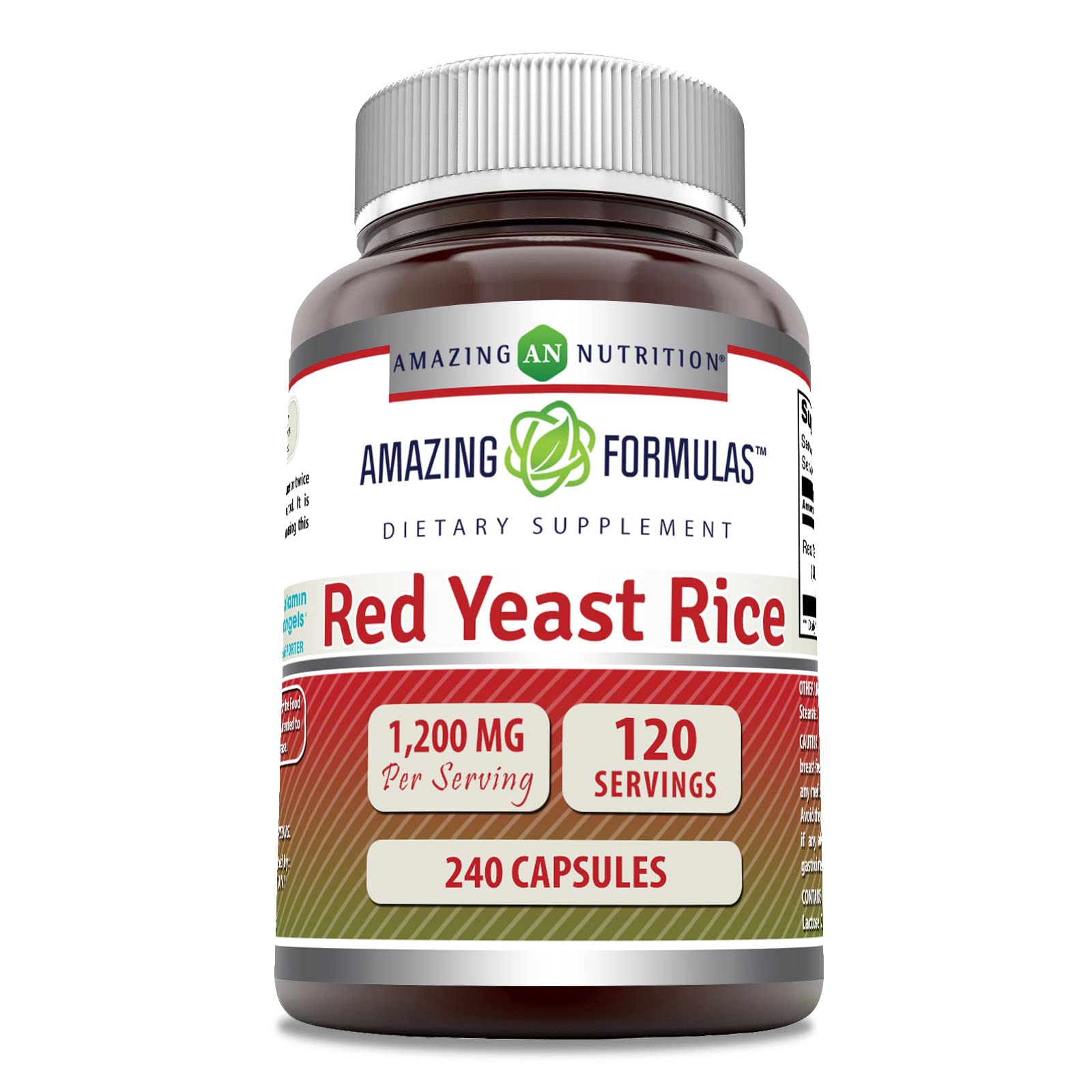 Amazing Nutrition arroz rojo fermentado 1200 mg en botella, ideal para la rutina diaria de bienestar.