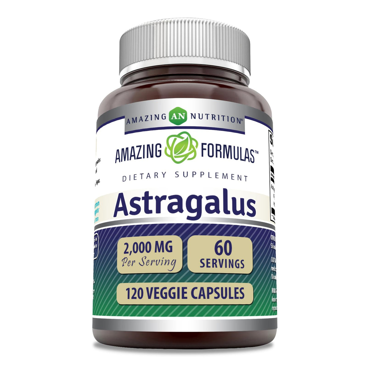 Amazing Nutrition Astrágalo 2000 mg: cápsulas vegetales para bienestar diario.