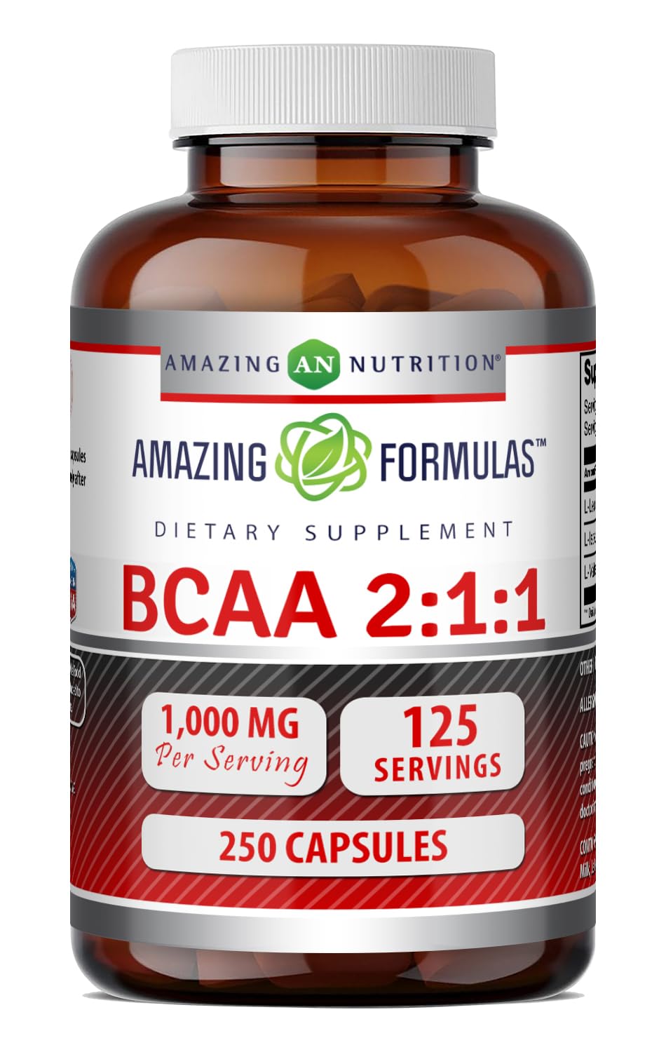 Amazing Nutrition BCAA 2:1:1 cápsulas para ingesta diaria de aminoácidos.