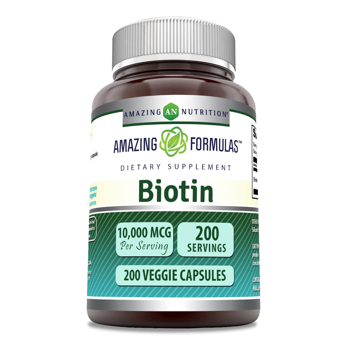 Biotina de Amazing Nutrition 10000mcg en cápsula vegetal para cabello y uñas sanos