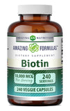 Amazing Nutrition Biotina 10000 mcg, botella frontal, potencia tu rutina diaria