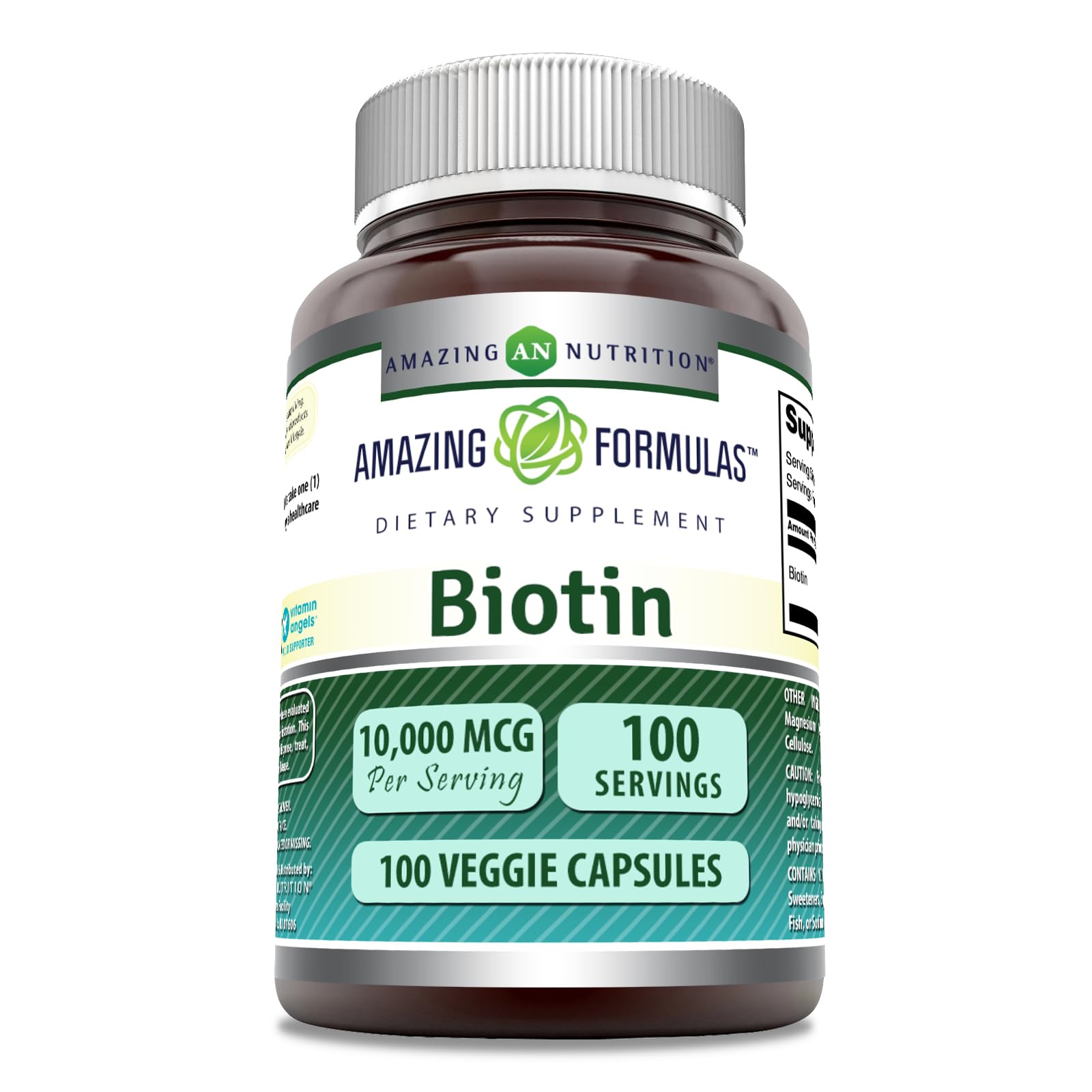 Amazing Nutrition Biotina 10000 mcg cápsula vegetal para cuidado diario de cabello y uñas