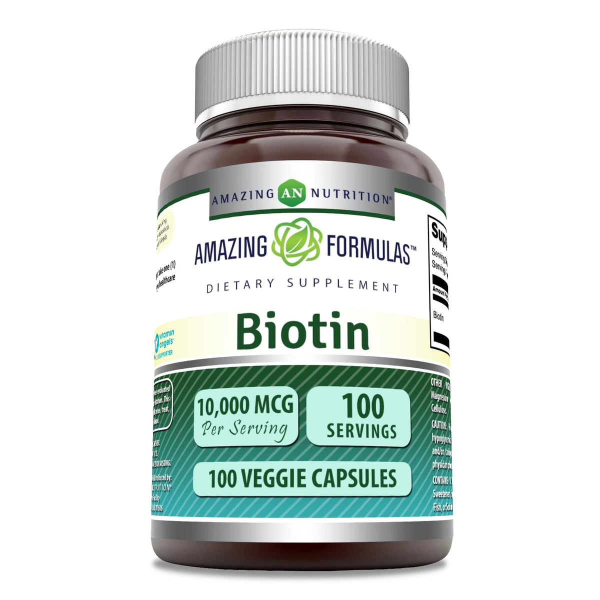 Amazing Nutrition Biotina 10000 mcg cápsula vegetal para cuidado diario de cabello y uñas