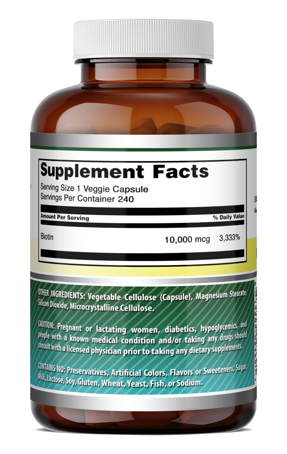 Amazing Nutrition Biotina 10000 mcg, etiqueta detallada, claridad de beneficios clave