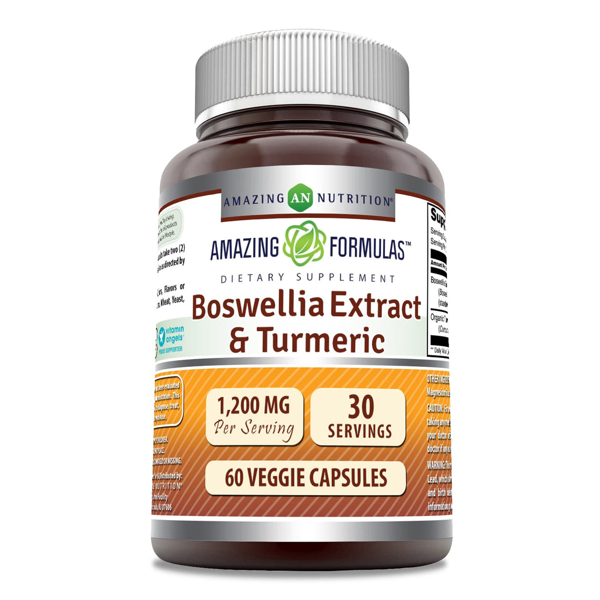 Amazing Nutrition boswellia-turmeric cápsulas en frasco para rutina diaria.