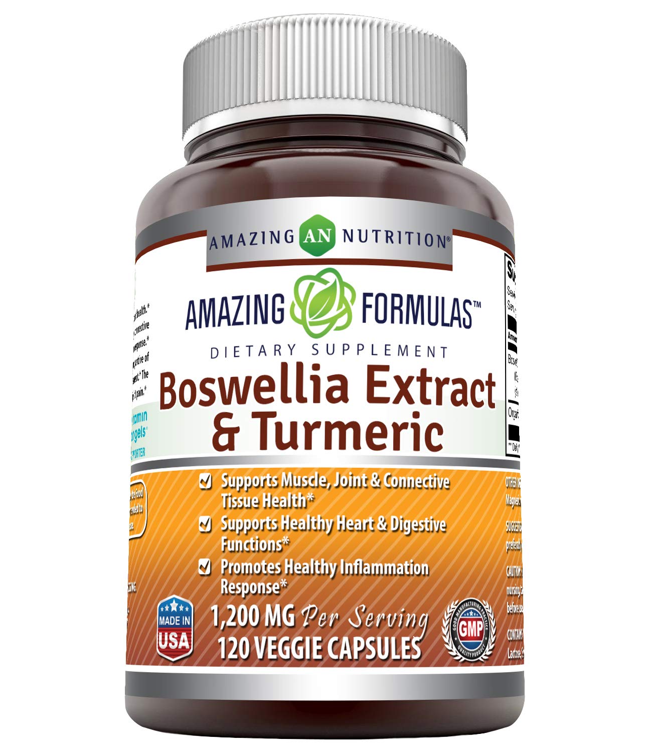 Amazing Nutrition Boswellia Turmeric cápsulas: envase para uso diario.