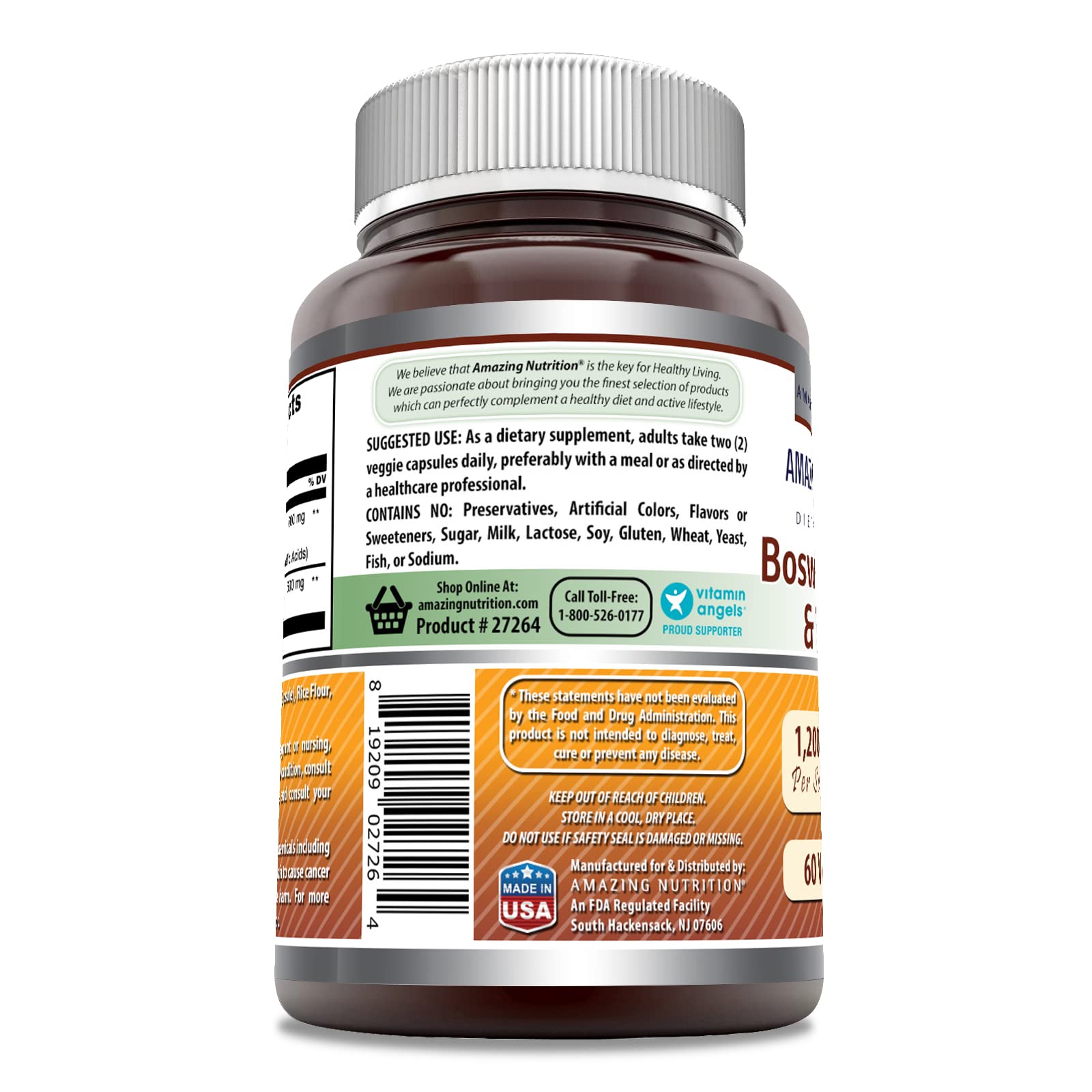 Amazing Nutrition boswellia-turmeric cápsulas en mano para uso diario.