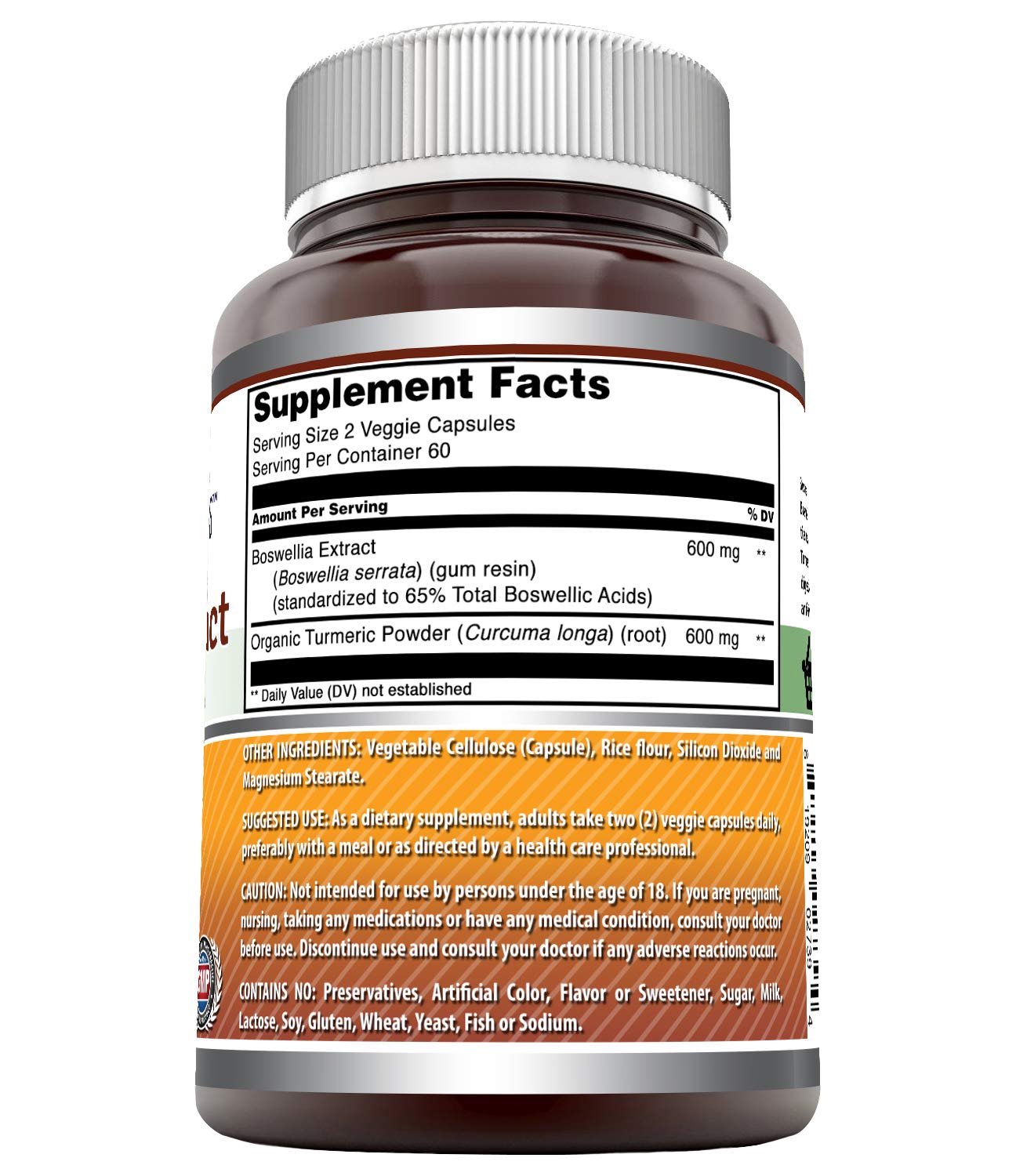 Amazing Nutrition Boswellia Turmeric envase: etiqueta clara y pureza garantizada.