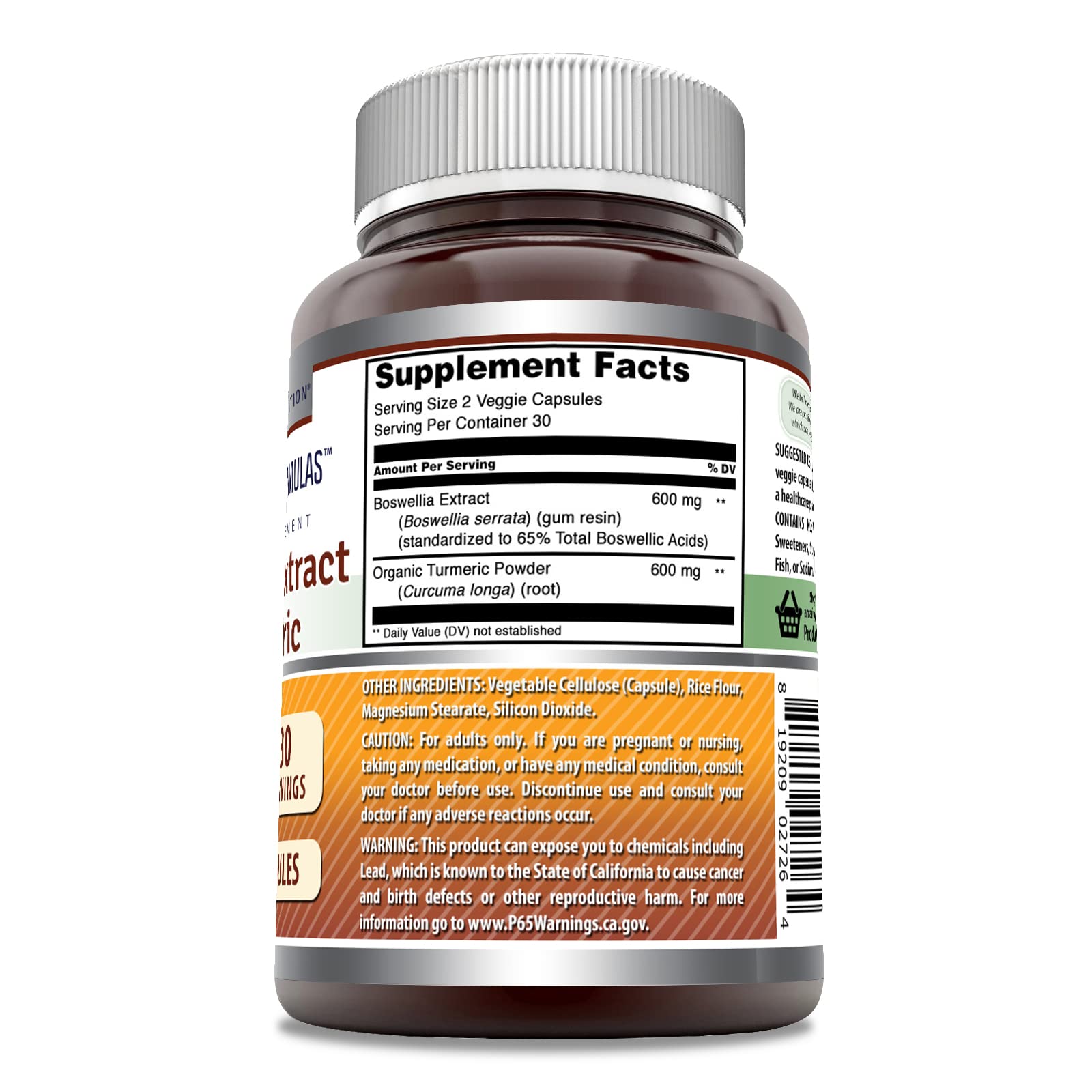 Amazing Nutrition boswellia-turmeric etiqueta del producto facilita la revisión.