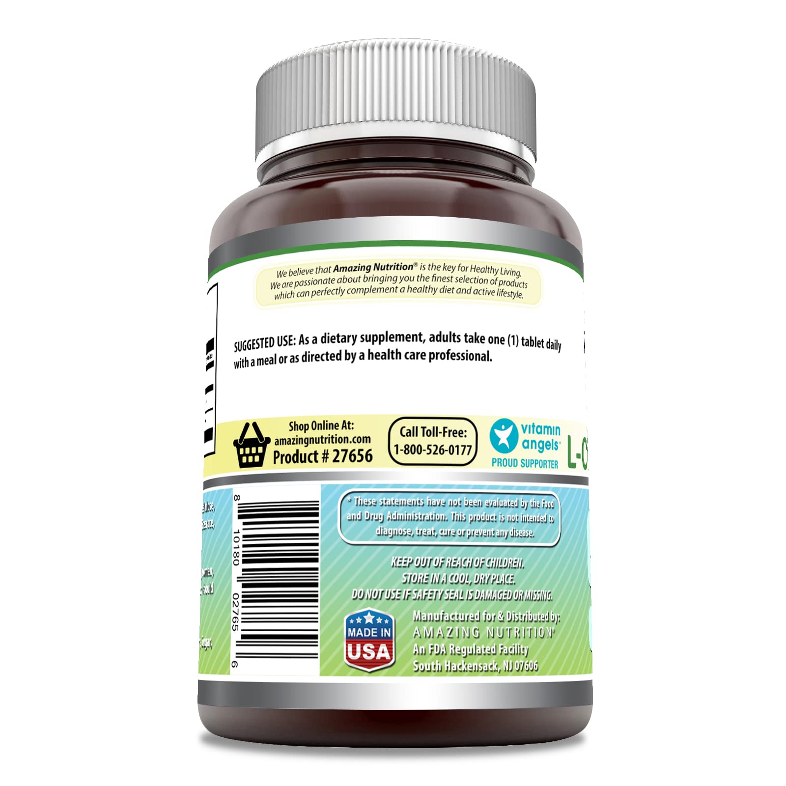 Botella de Amazing Nutrition con 120 tabletas de aminoácidos para uso diario.