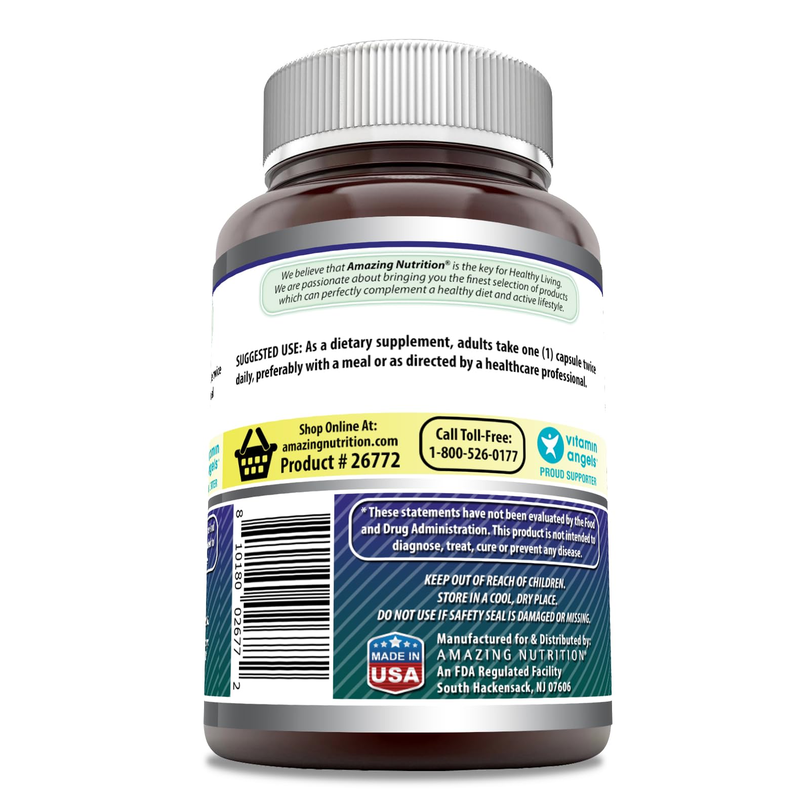 Frasco Amazing Nutrition con cápsulas ácido alfa lipóico para uso diario