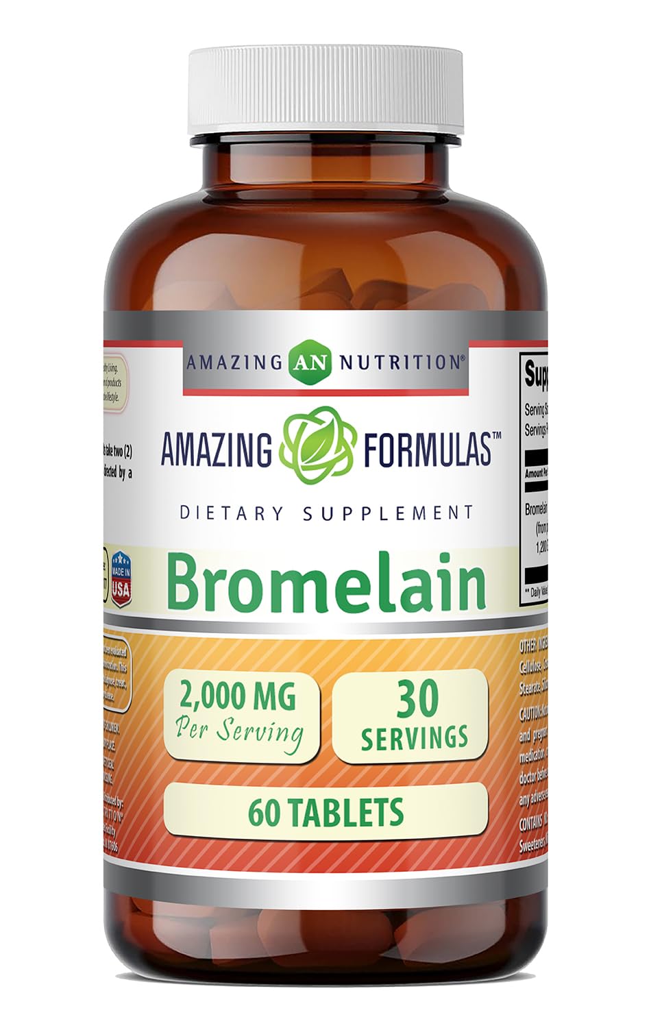 Amazing Nutrition Bromelina 2000 mg, tabletas frente para uso diario.