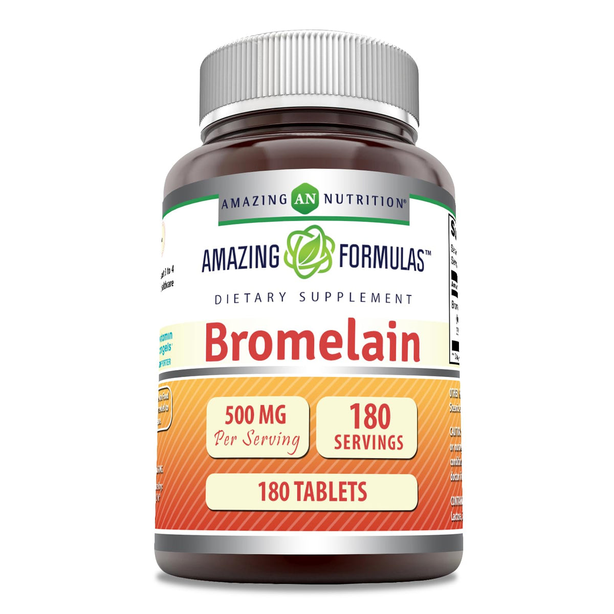 Amazing Nutrition Bromelina 500 mg envase frontal, muestra la presentación y calidad.