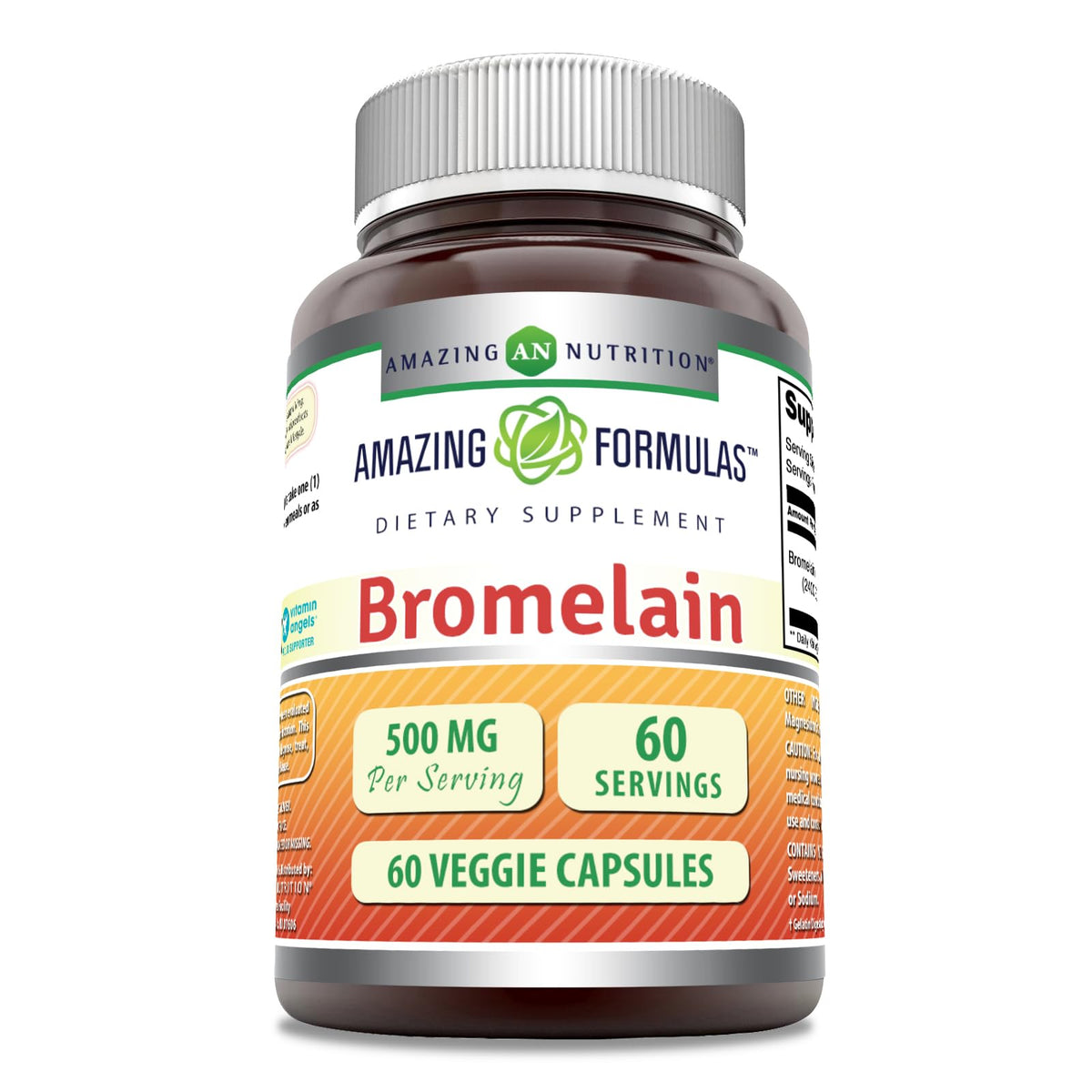 Amazing Formulas Bromelina 500 mg, botella frontal, apoyo a la digestión suave