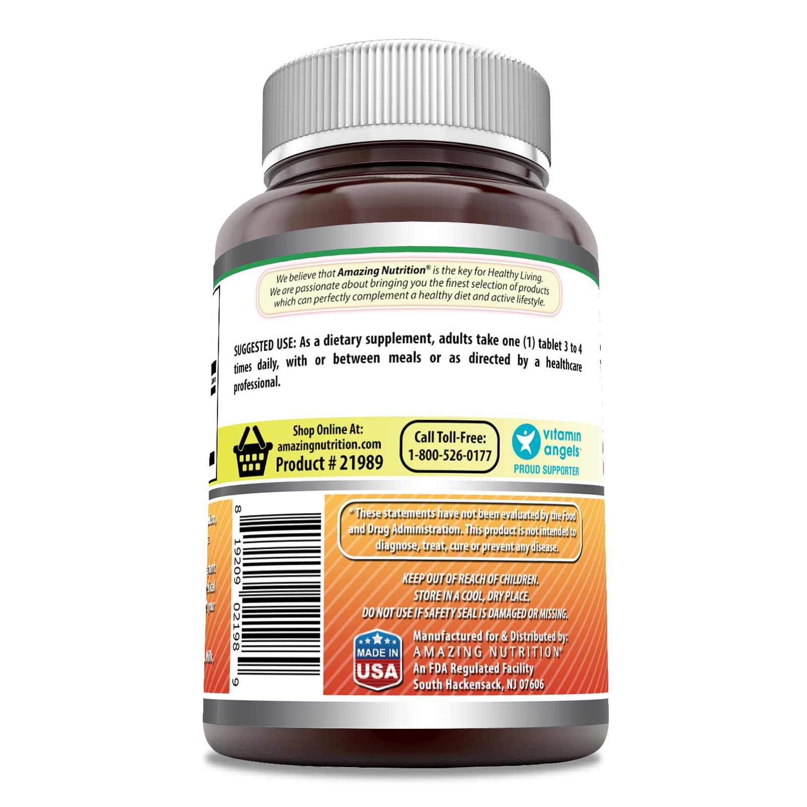 Amazing Nutrition Bromelina 500 mg: etiqueta legible con información útil.