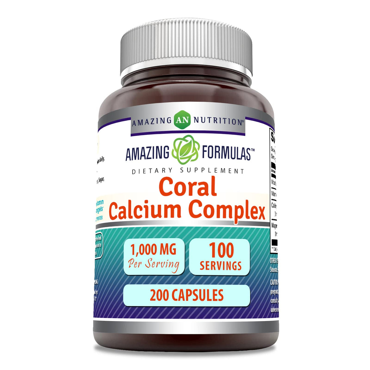 Amazing Nutrition Coral Calcium Complex en botella, dosis de 1000 mg para uso diario