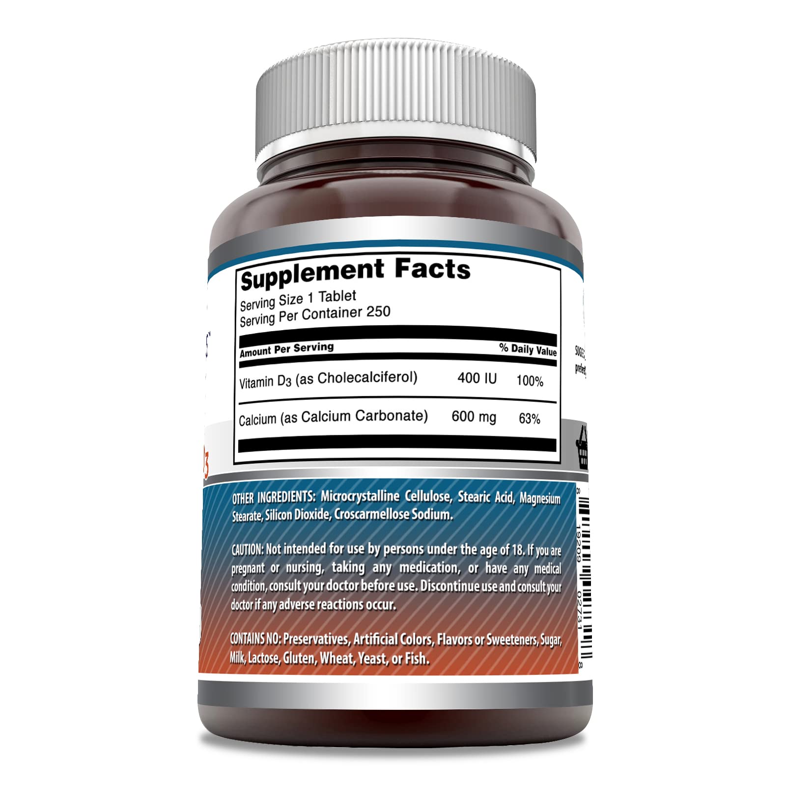 Etiqueta clara de Amazing Nutrition Calcium, indica Sin OGM y Sin Gluten.