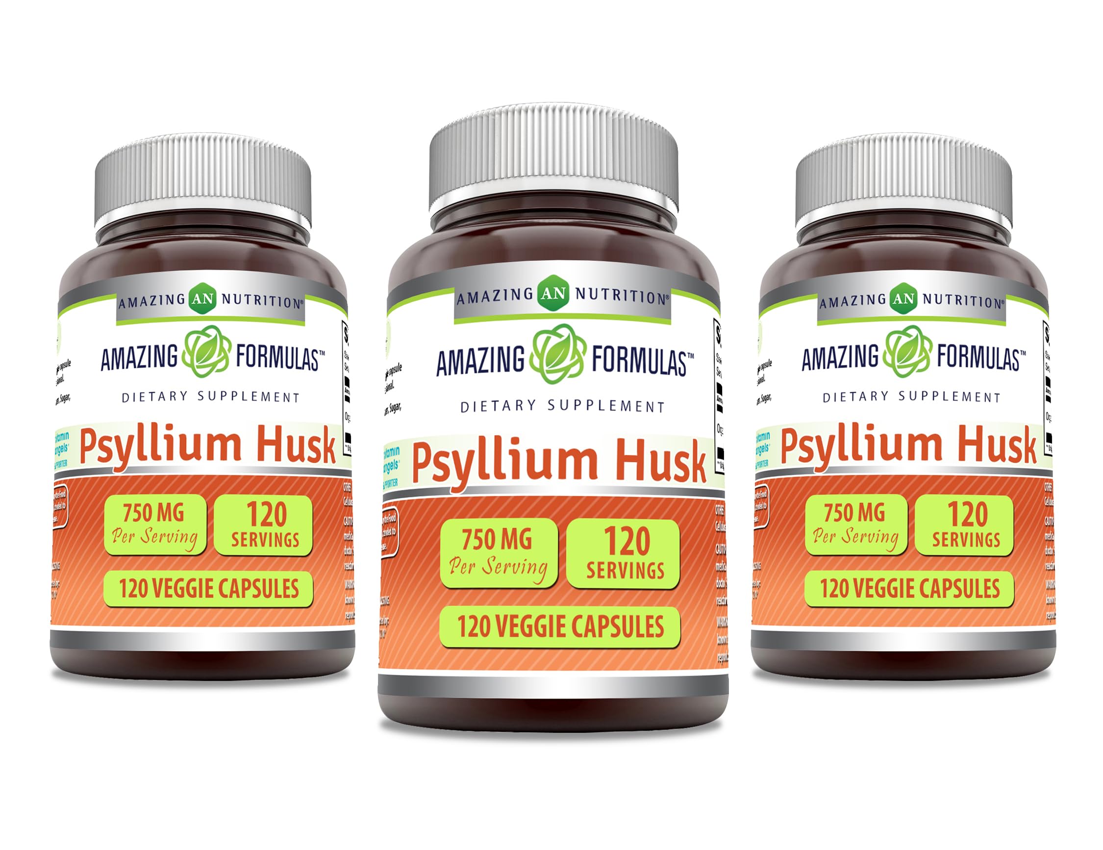 Amazing Nutrition cápsulas vegetales de fibra Plantago 750 mg, frasco, apoyo a la ingesta diaria de fibra
