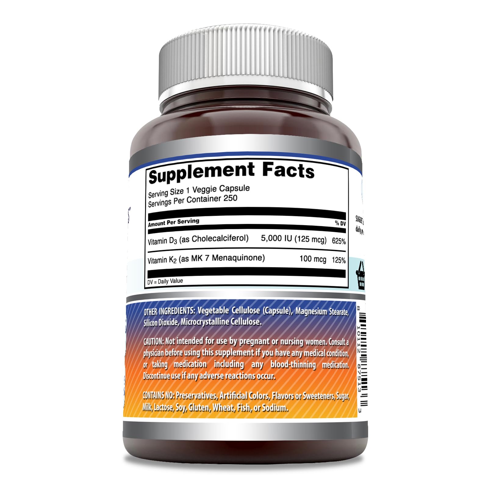 Cápsulas vegetales Amazing Nutrition D3 + K2 para consumo diario