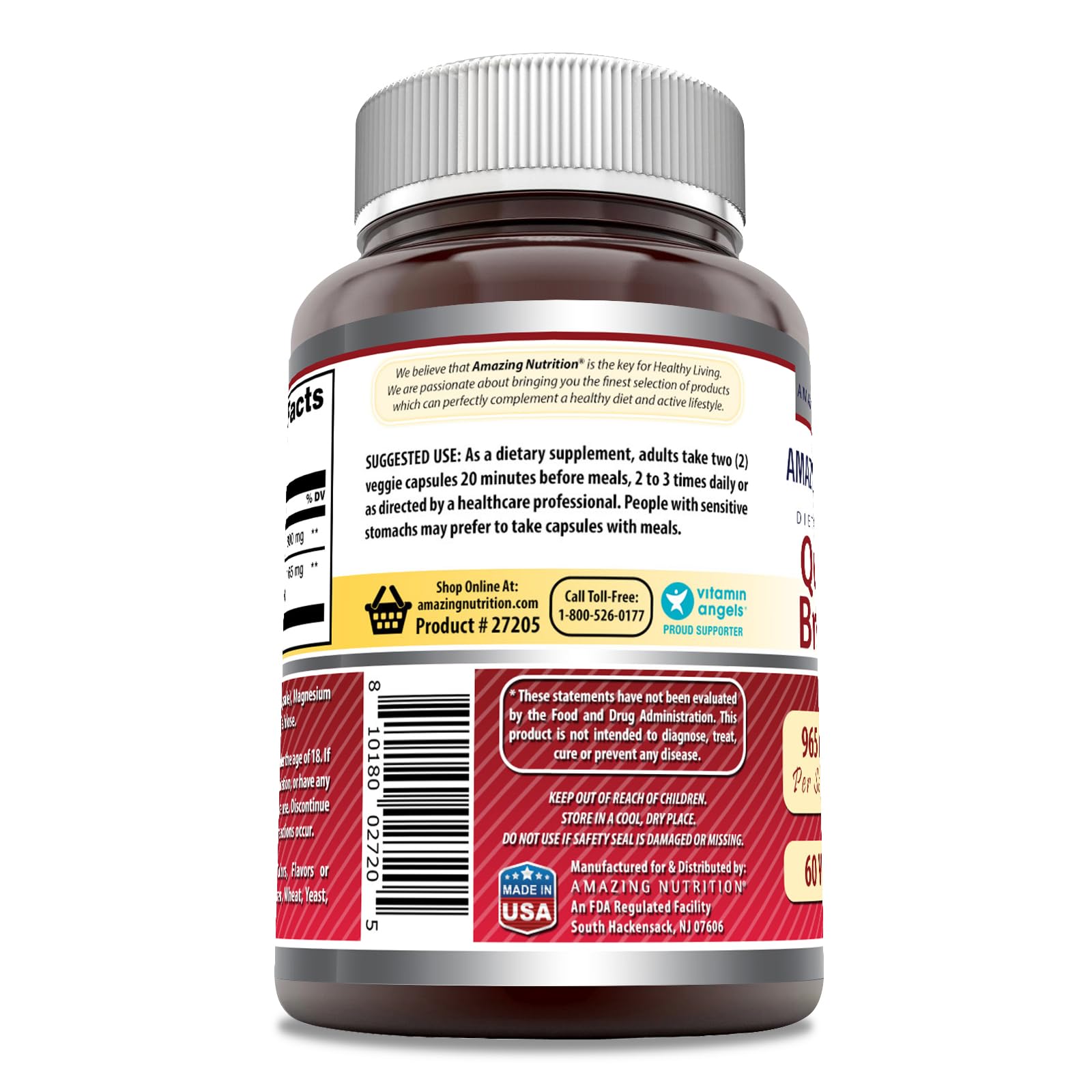 Detalle de cápsulas de Amazing Nutrition Quercetina con Bromelina para absorción mejorada.