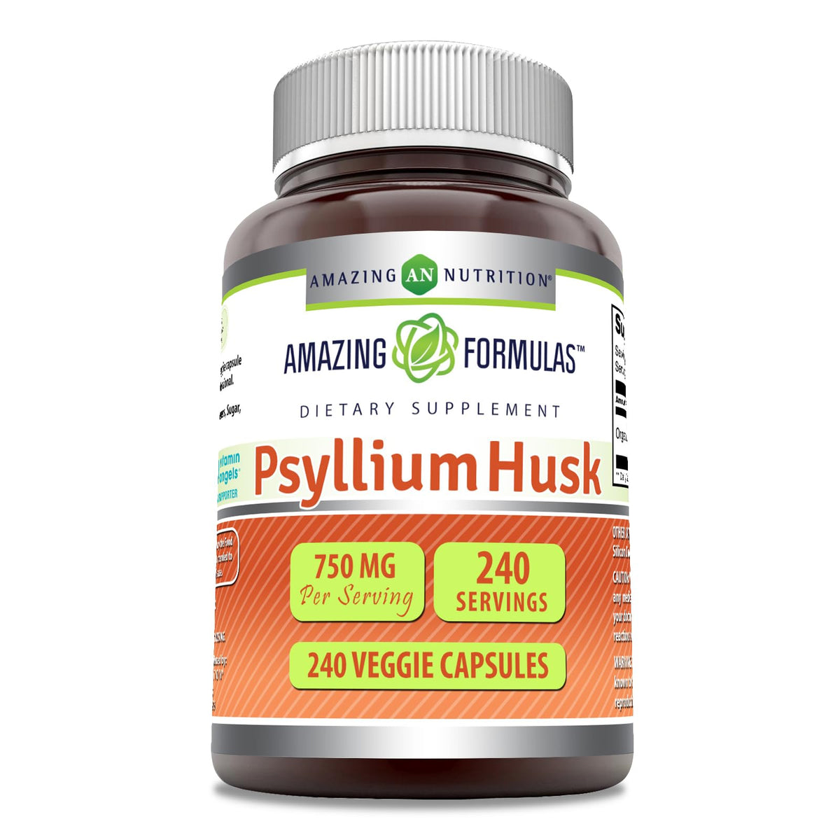 Amazing Nutrition cascarilla de psyllium 750 mg en cápsula vegetal para apoyo digestivo diario