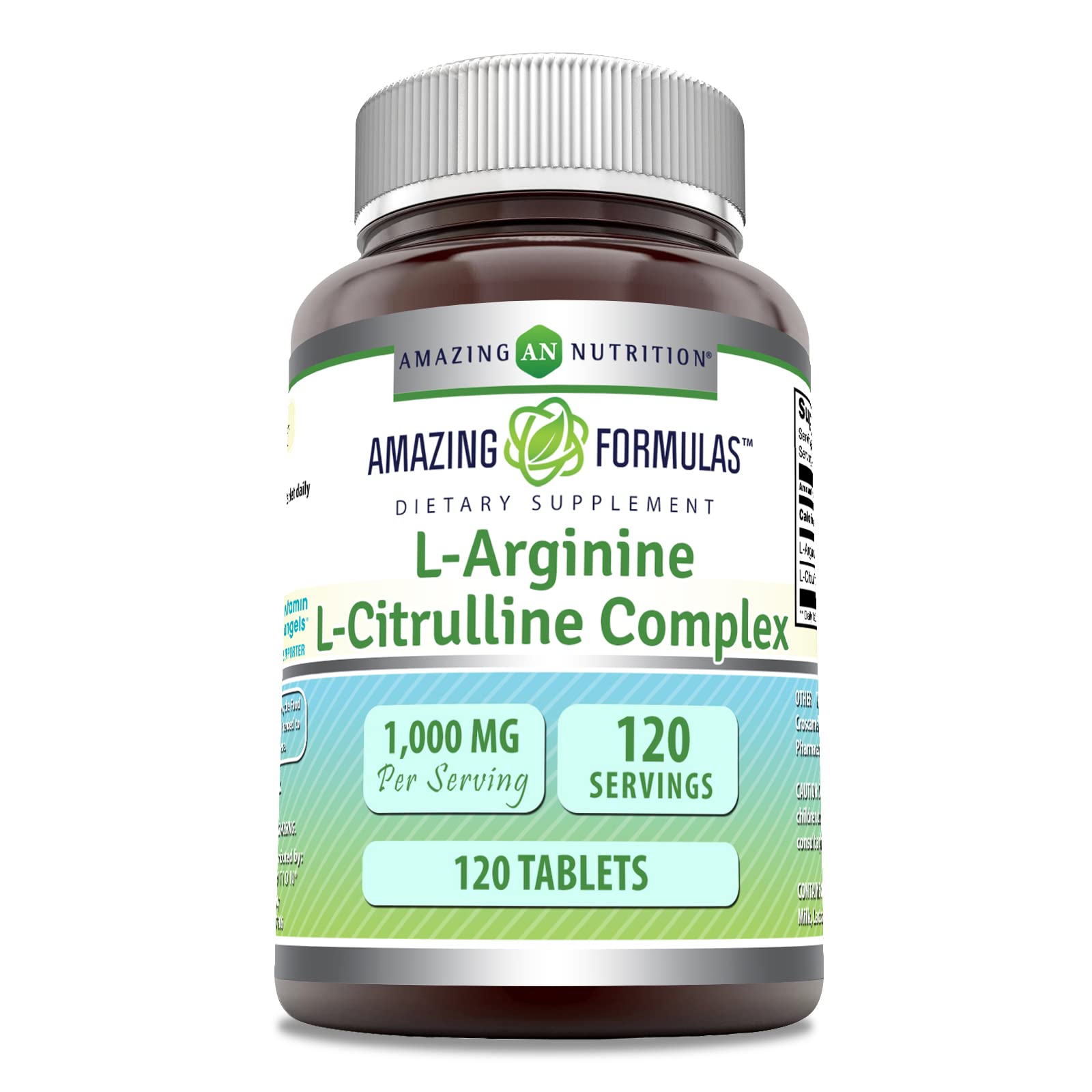 Amazing Nutrition Complejo L-Arginina/L-Citrulina 1000 mg, tableta para rendimiento potencial.