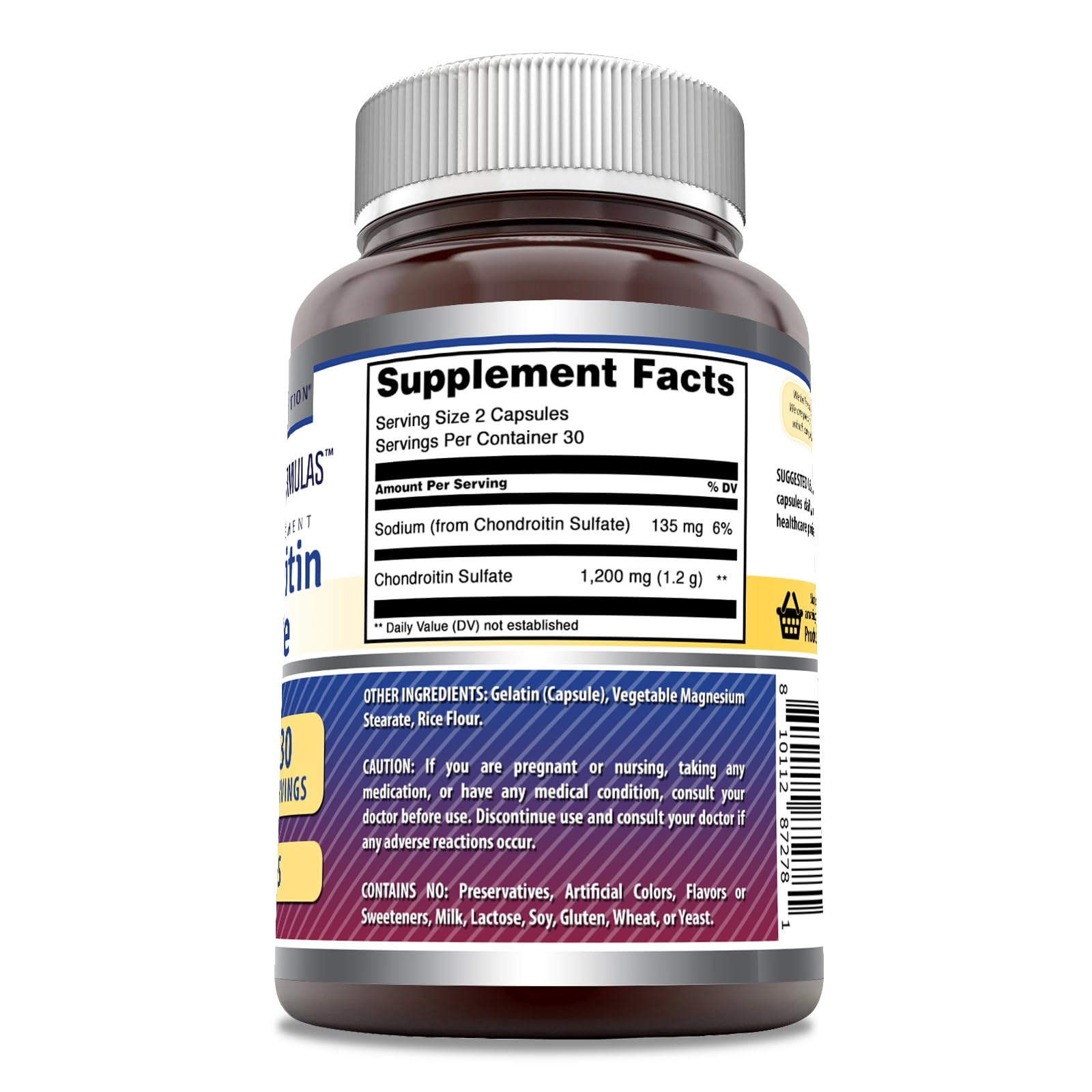 Amazing Nutrition condroitina sulfato 1200 mg, cápsulas, sin gluten ni organismos genéticamente modificados.