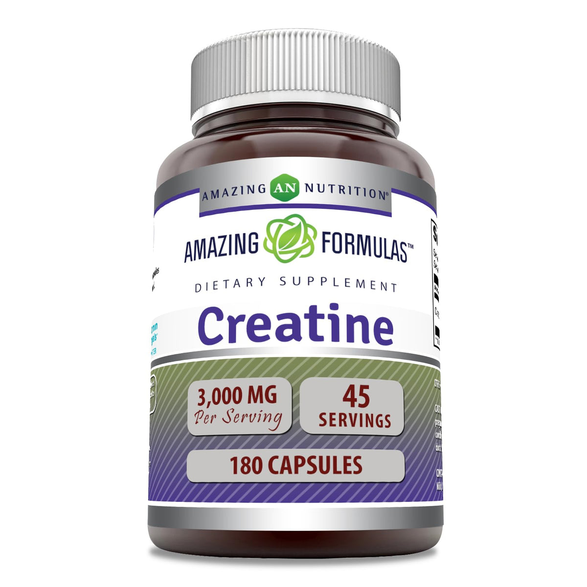 Amazing Nutrition frasco de cápsulas de creatina monohidrato 3000 mg para energía sostenida.