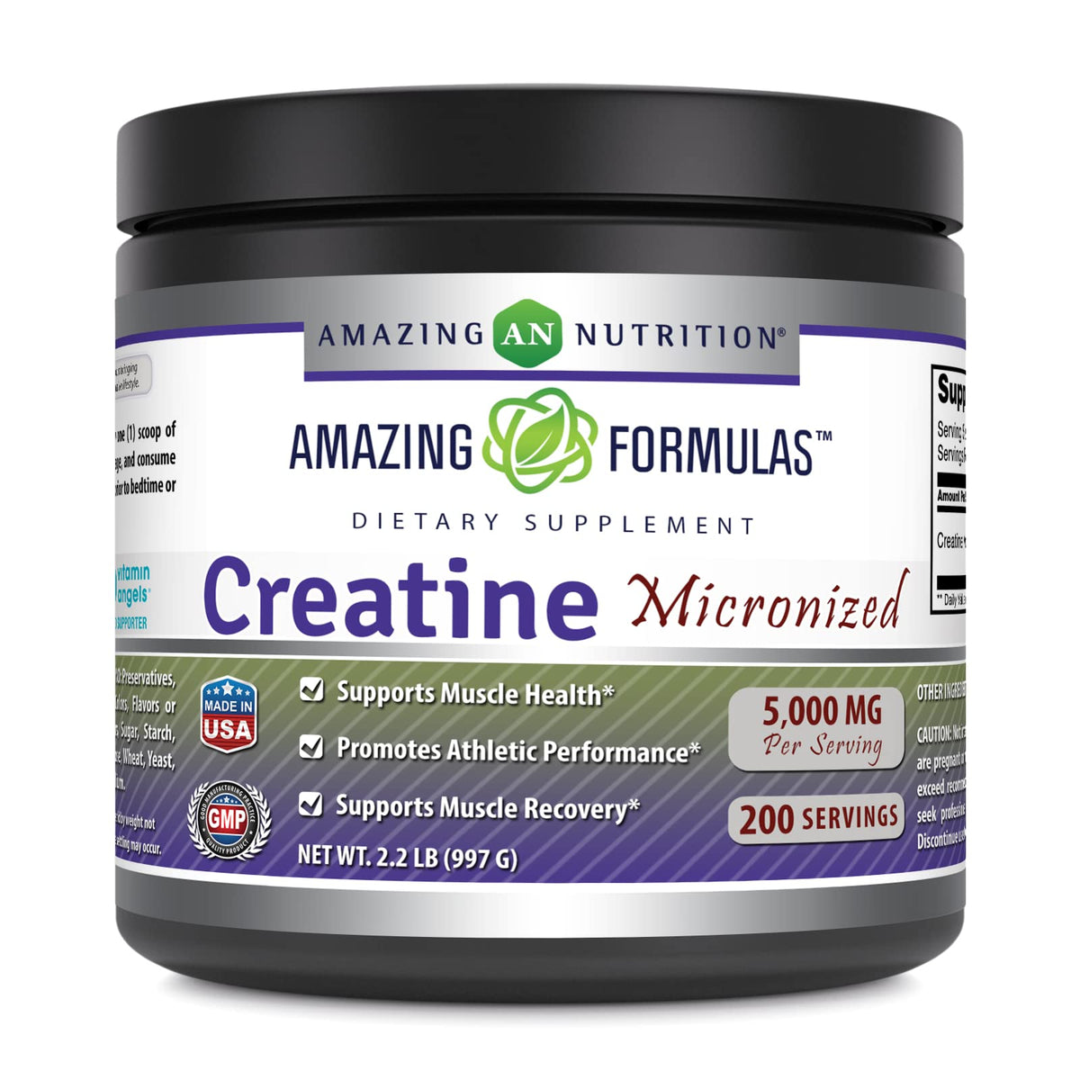 Amazing Nutrition Creatina monohidrato micronizada en bote para entrenamientos más intensos.