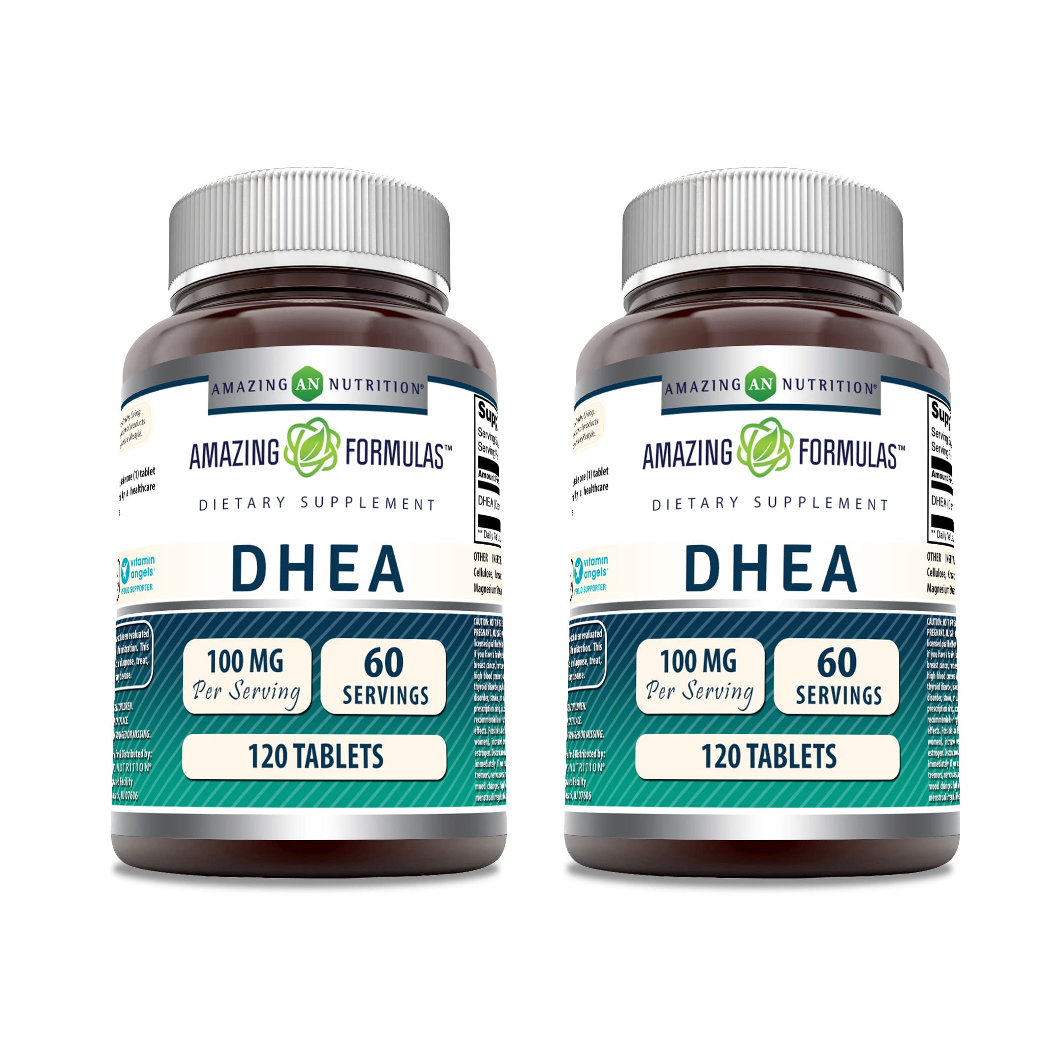 Amazing Nutrition DHEA 100 mg en tabletas, porción diaria para apoyo general de bienestar.