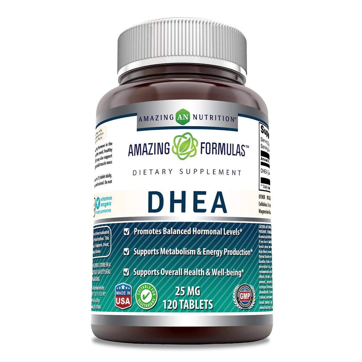 Amazing Nutrition DHEA, tabletas en botella, apoyo potencial a vitalidad diaria.