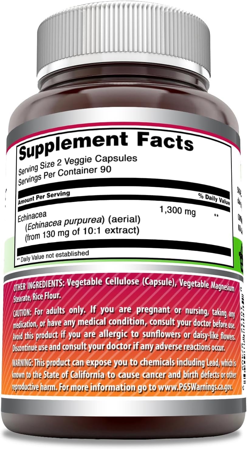 Amazing Nutrition Echinacea 1300 mg porción diaria: cápsulas veggie para uso diario.