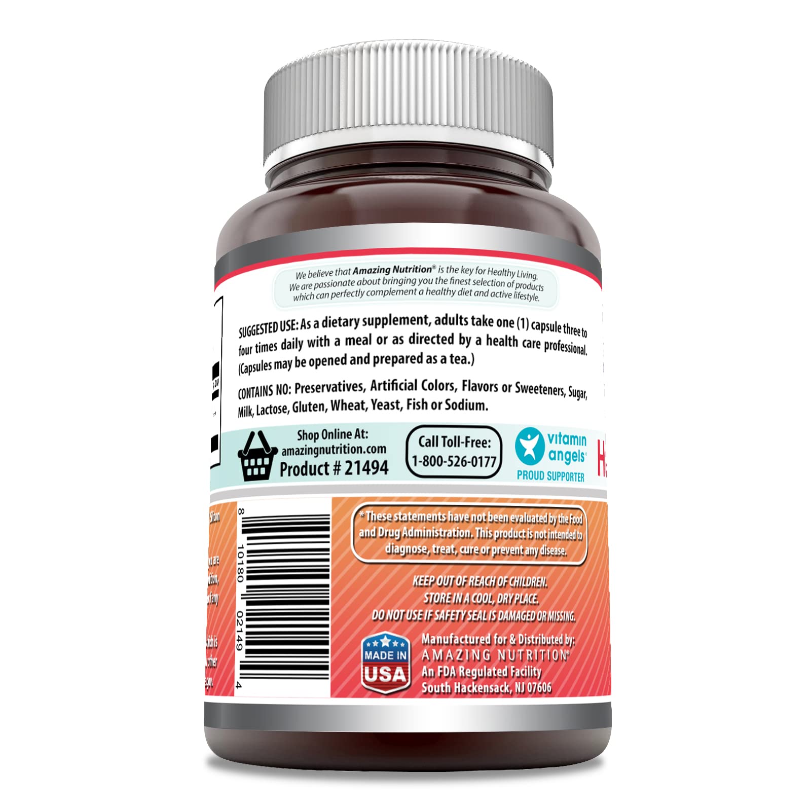 Amazing Nutrition espino albar en cápsulas, dosis de 565 mg por porción.
