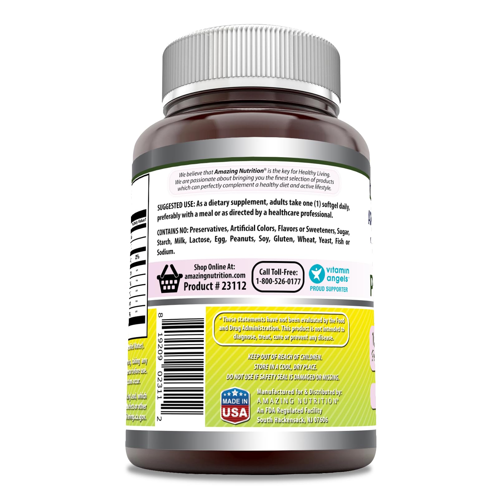 Etiqueta clara de Amazing Nutrition Onagra, detalle de pureza y origen.