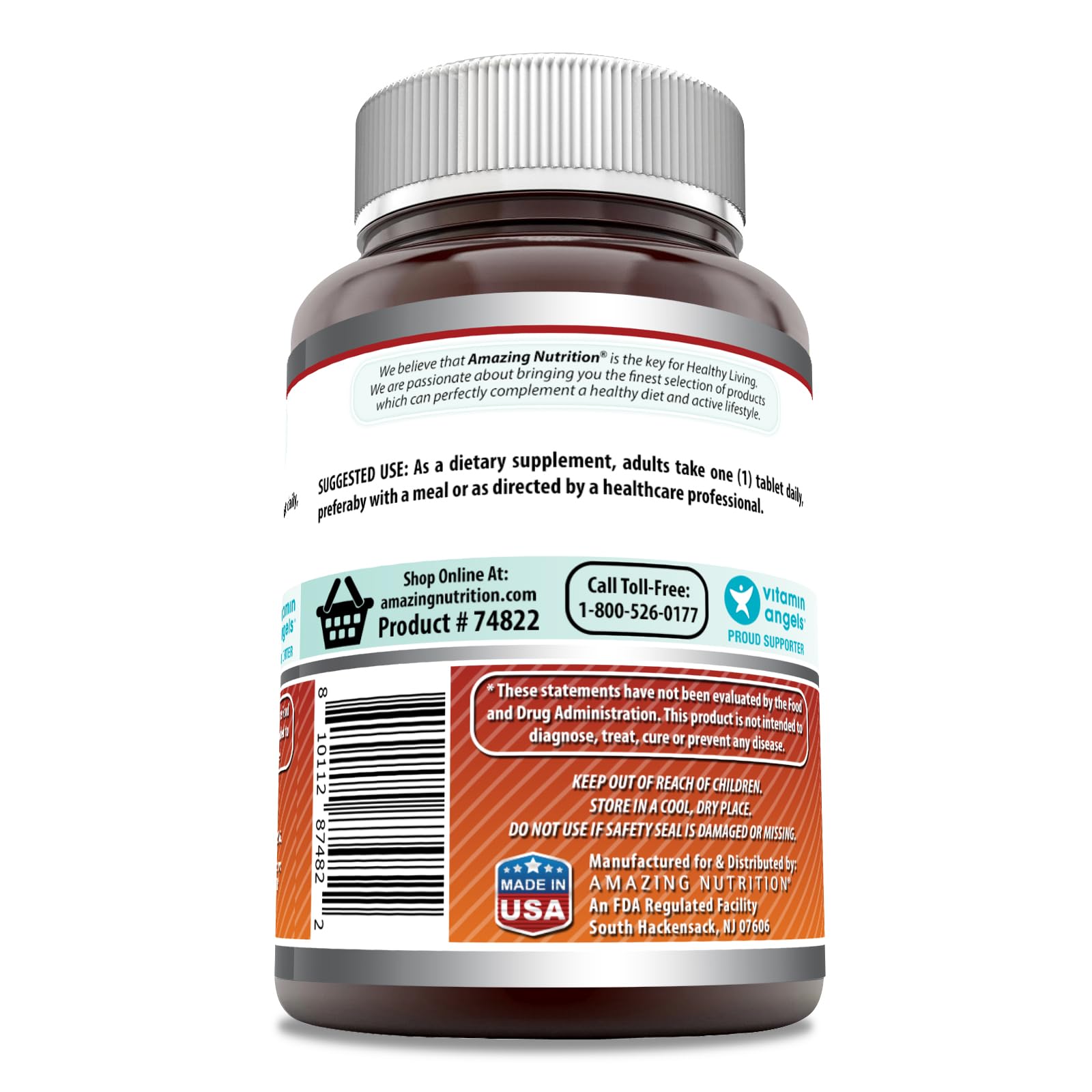 Amazing Nutrition, frasco de 500 tabletas, garantía de pureza y potencia.