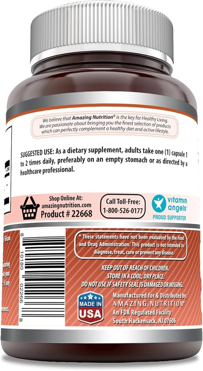 Etiqueta clara de Amazing Nutrition lisina 500 mg con datos de producto.