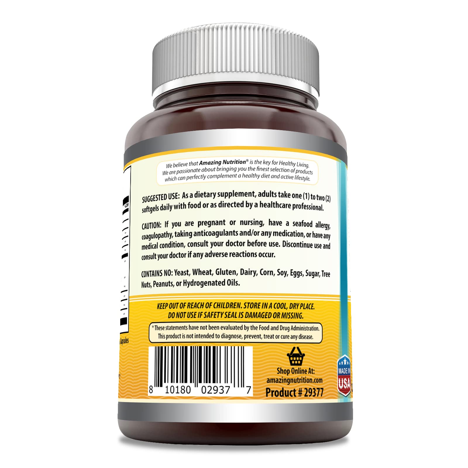 Amazing Nutrition etiqueta de pureza y potencia que respalda la calidad del producto.