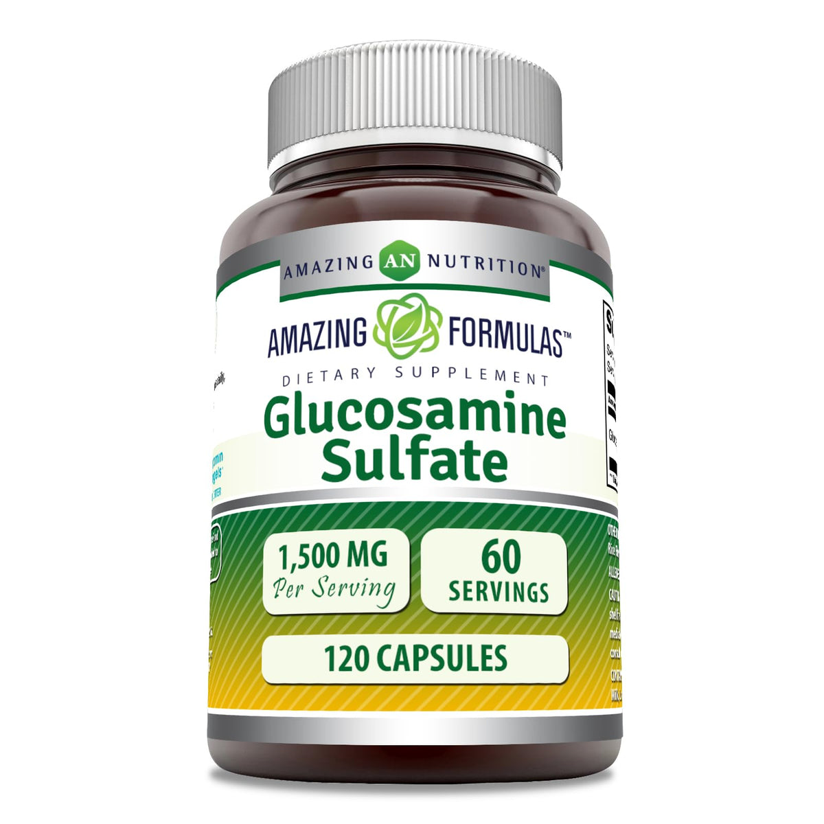 Amazing Nutrition: botella de glucosamina sulfato 1500 mg para apoyo articular diario.