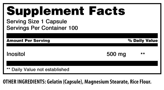 Amazing Nutrition Inositol 500 mg, insignia sin gluten: opción apta para dietas sin gluten.