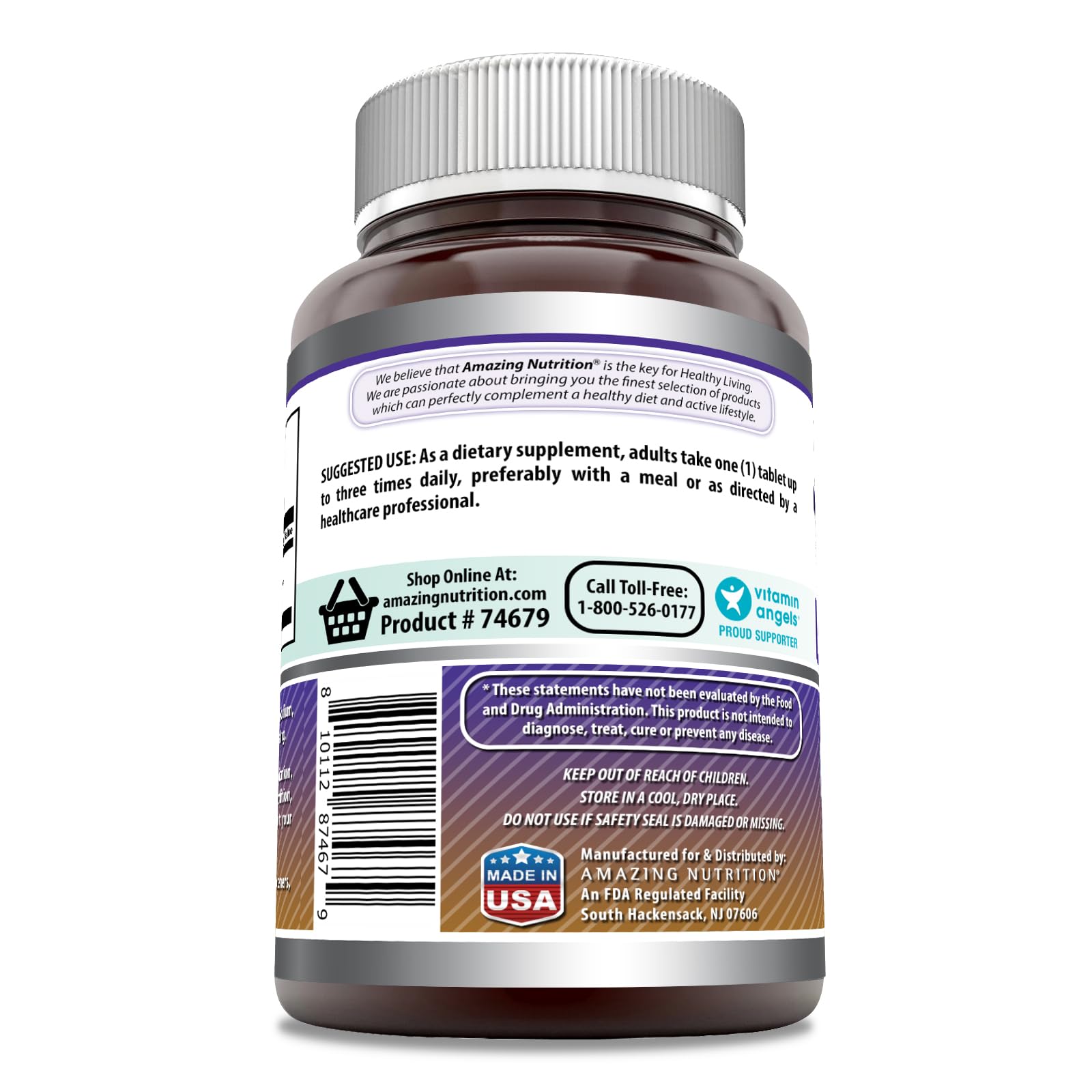 Amazing Formulas L-Arginina: etiqueta que destaca sin gluten y sin OMG para uso diario