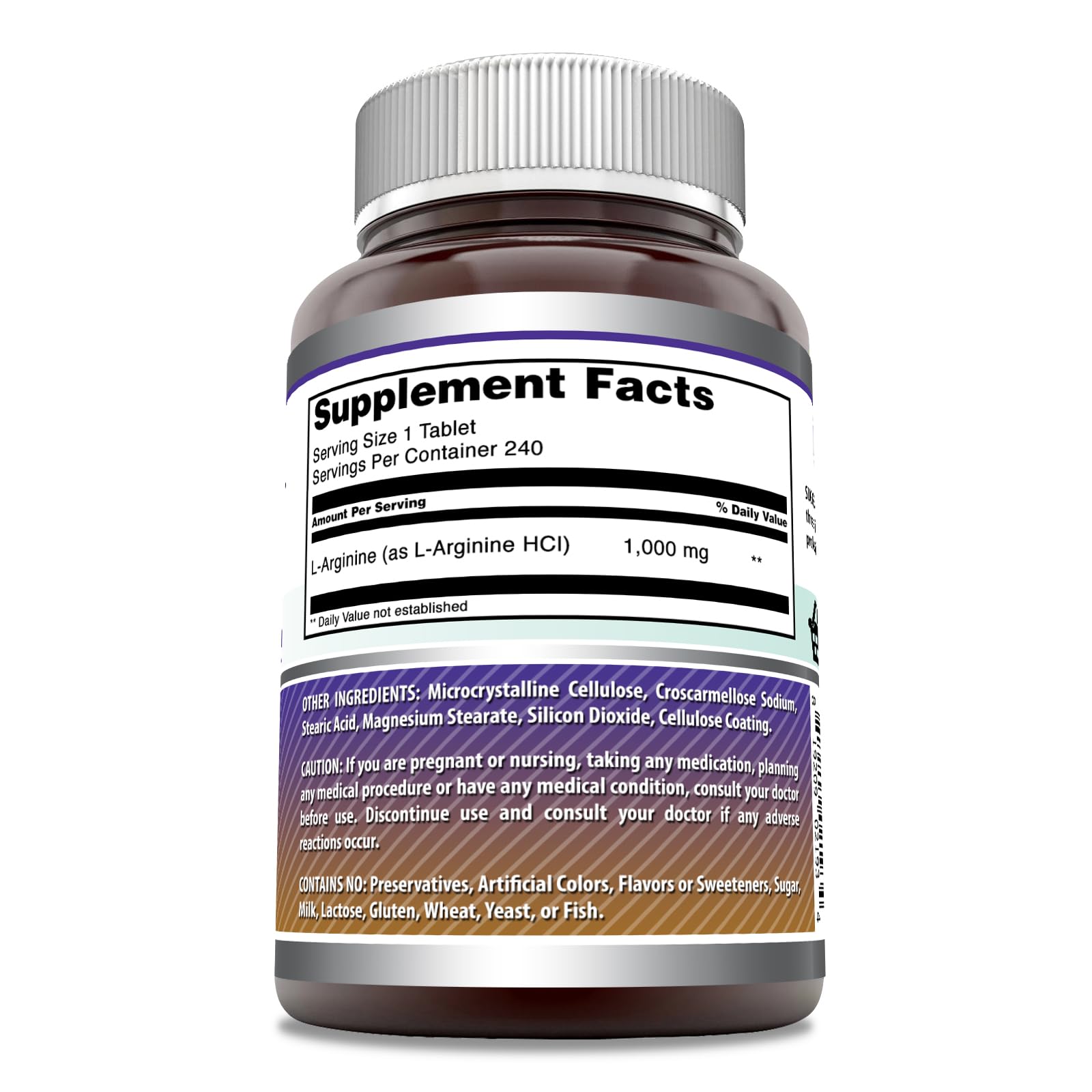 Amazing Nutrition L-Arginina 1000mg – etiqueta clara con datos de pureza y dosis
