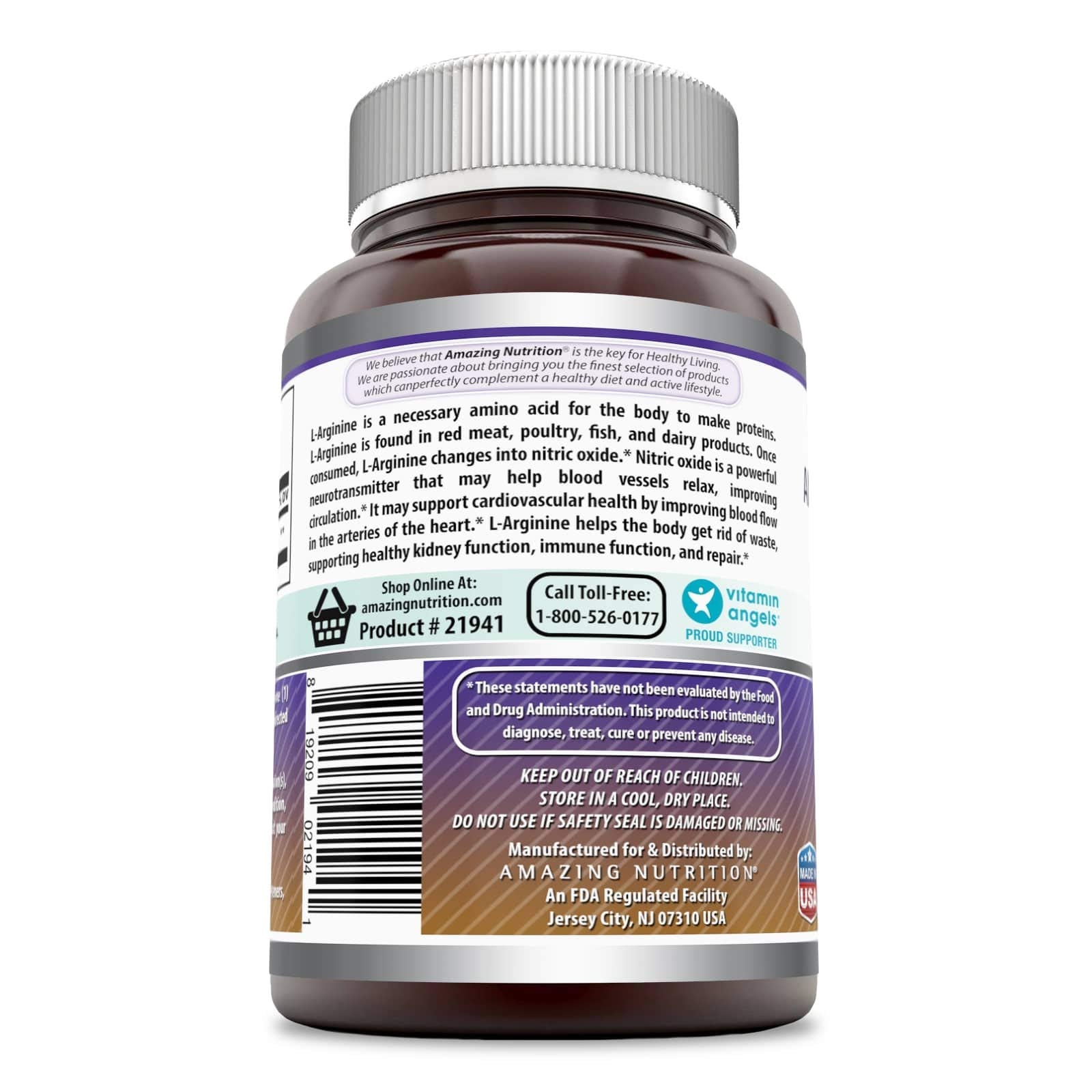 Amazing Nutrition L-Arginine cápsula, detalle de textura suave para tomar fácilmente.