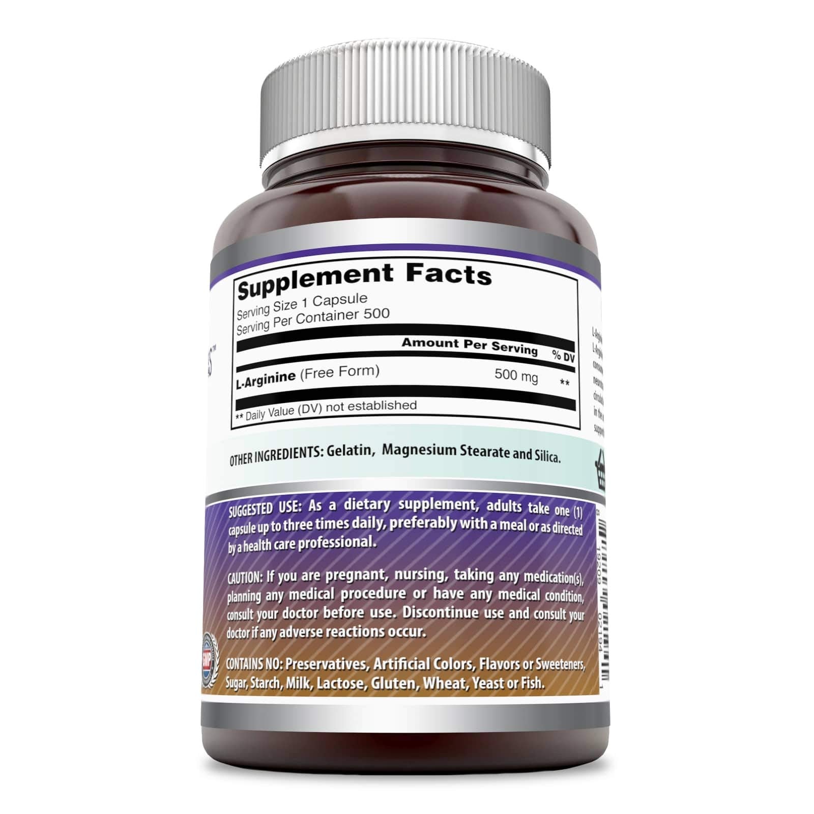 Amazing Nutrition L-Arginine envase y caja, opción libre de OGM para uso diario.
