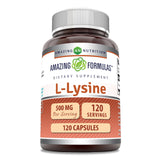 Amazing Nutrition L-Lisina 500 mg cápsulas, frente del envase, apoyo diario de aminoácidos para bienestar