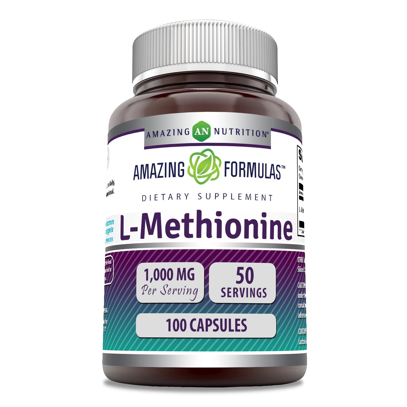 Amazing Nutrition L-Metionina envase frontal, ideal para ingesta diaria de aminoacidos