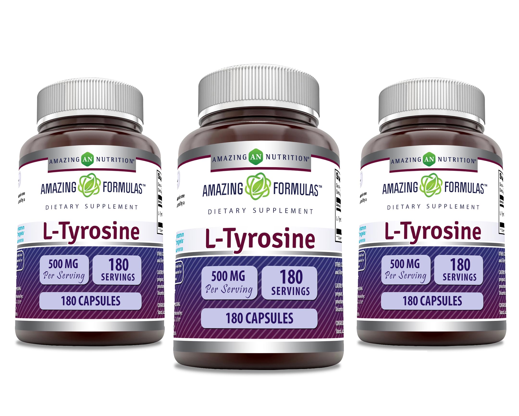 Amazing Nutrition L-Tirosina 500 mg en frasco, apoyo a la concentración diaria.