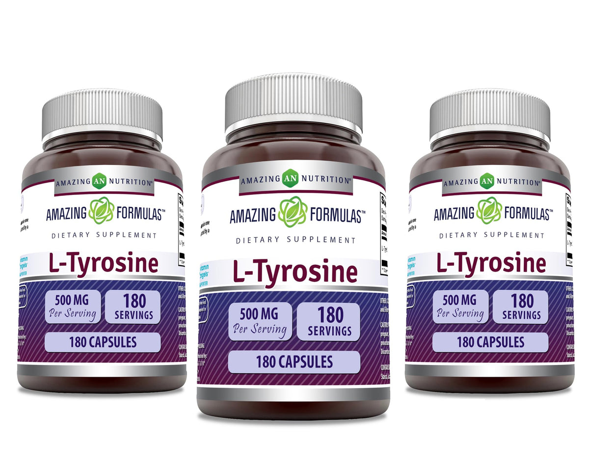 Amazing Nutrition L-Tirosina 500 mg en frasco, apoyo a la concentración diaria.
